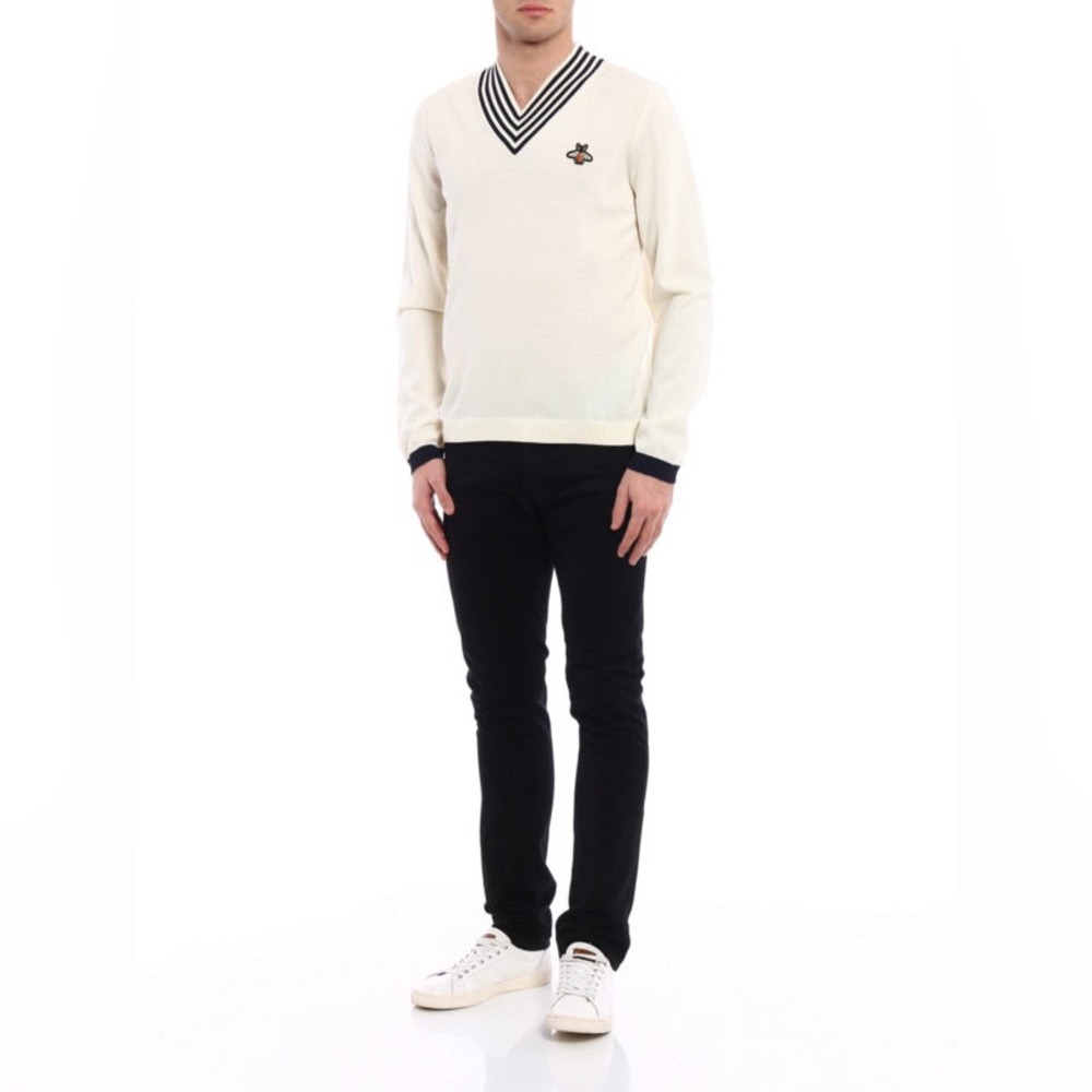 Authentic Gucci BEE Embroidery V-neck Knit Sweater
